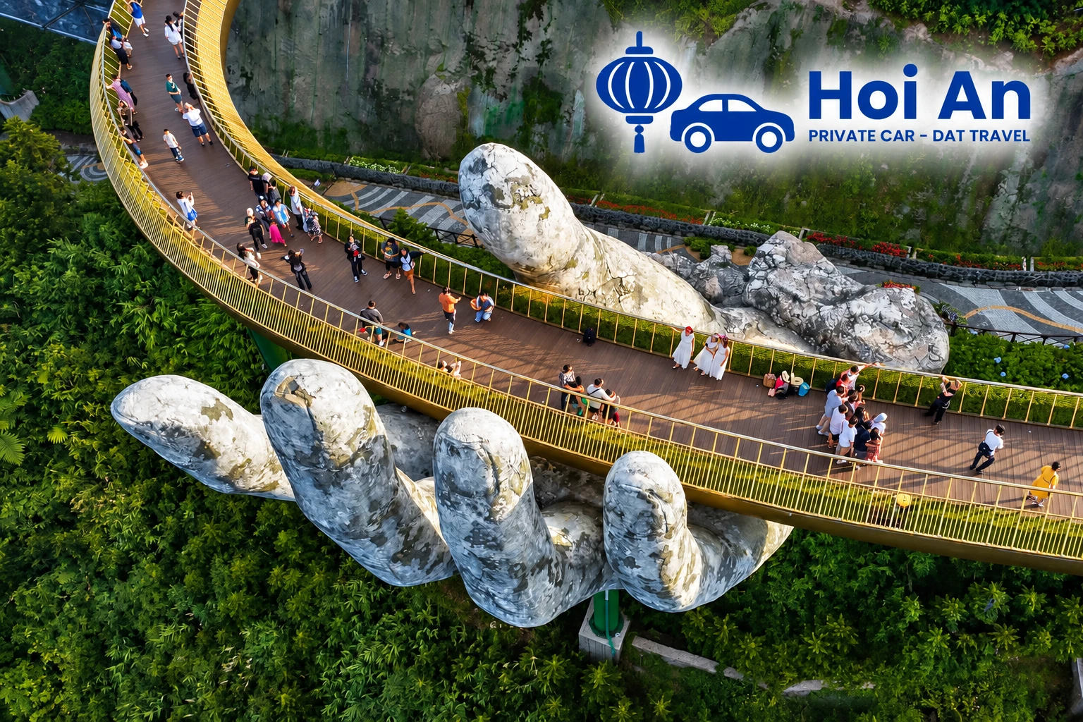 Golden Bridge at Ba Na Hills, a popular destination on a private car trip from Hoi An