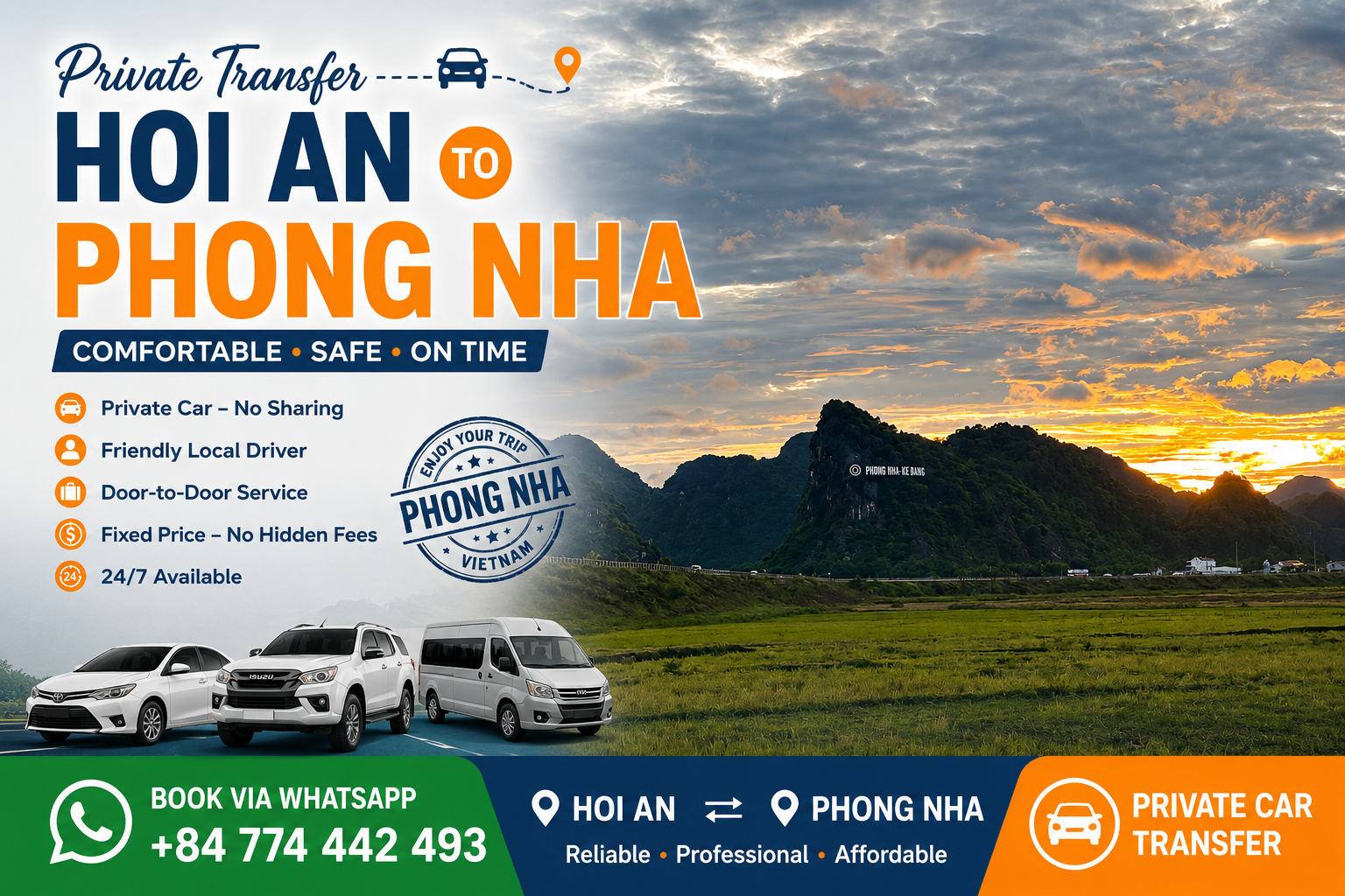 private car from hoi an to phong nha