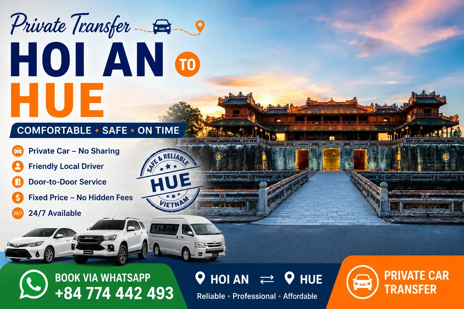 private car from hoi an to hue