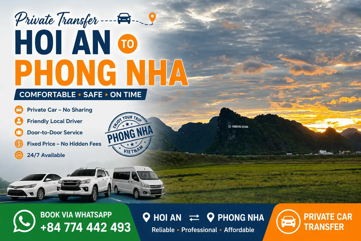 private car from hoi an to phong nha