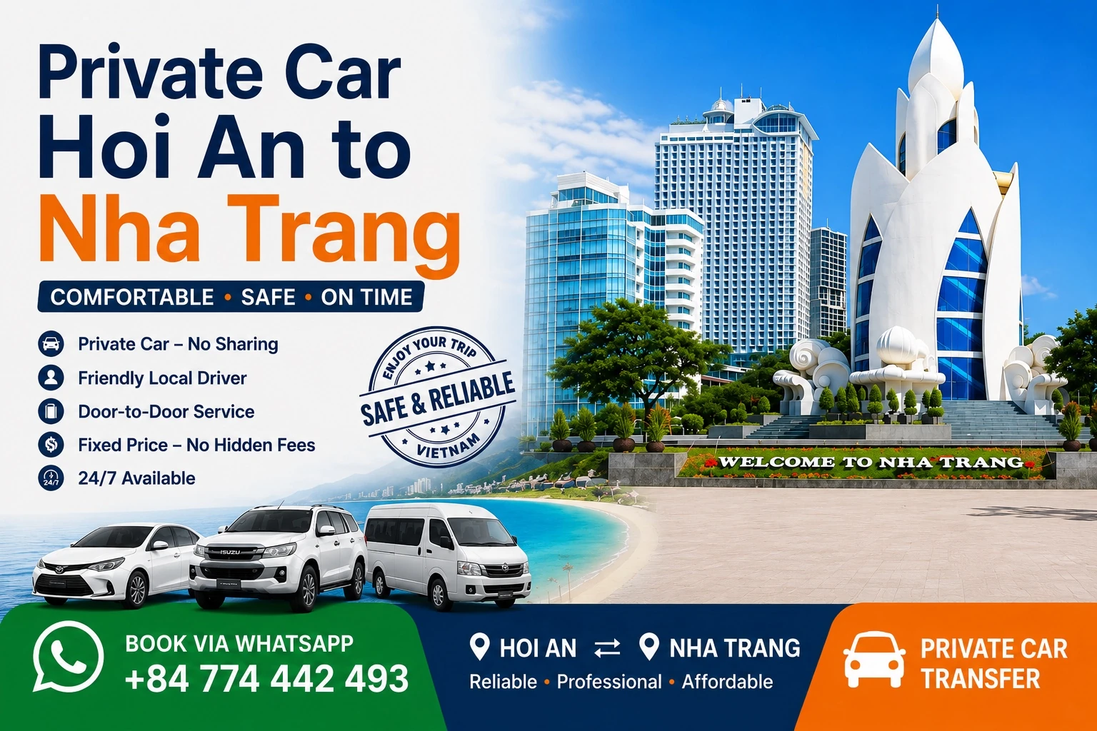 Private Car from Hoi An to Nha Trang Private Car from Hoi An to Nha Trang with professional local driver