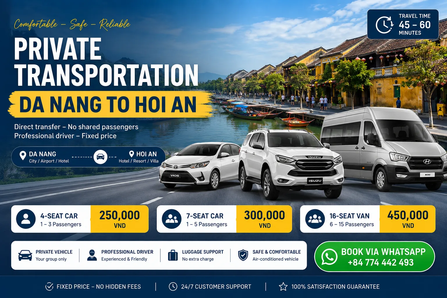 Private transportation from Da Nang to Hoi An