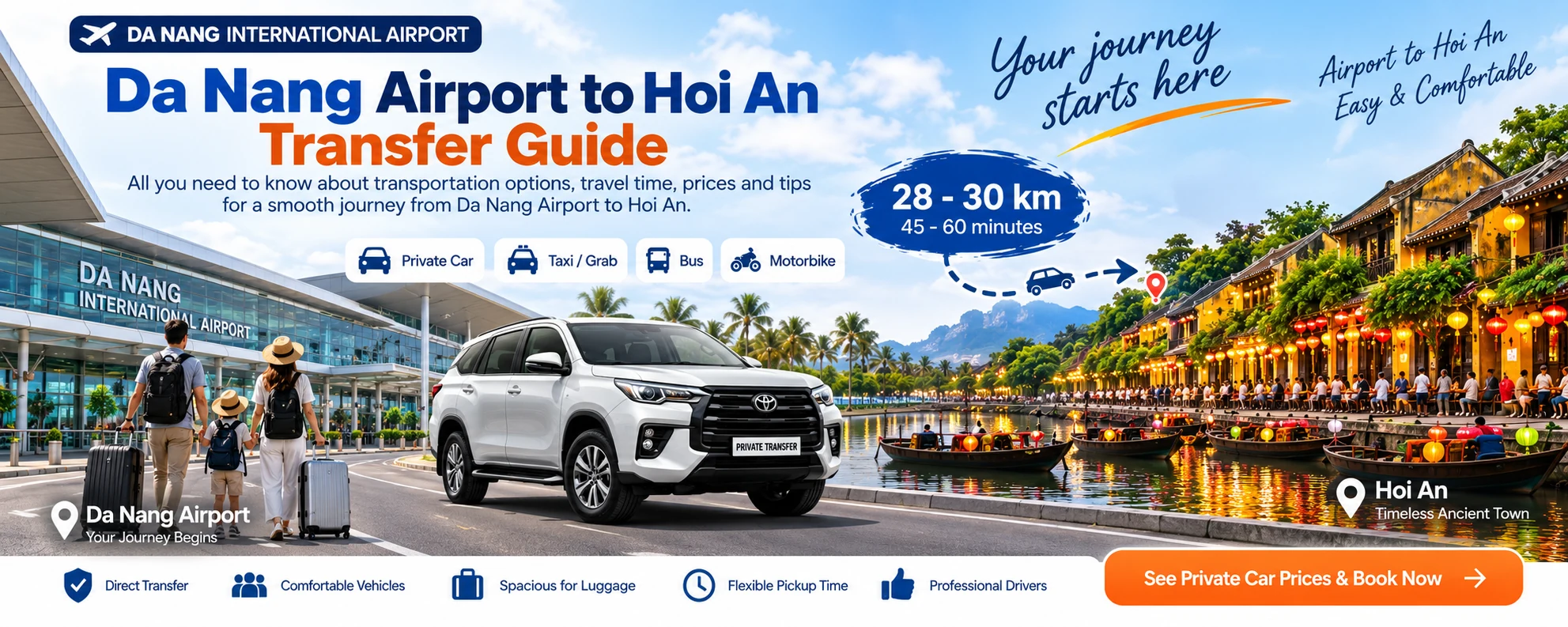 Da Nang Airport to Hoi An transfer guide - transportation options and private car transfer