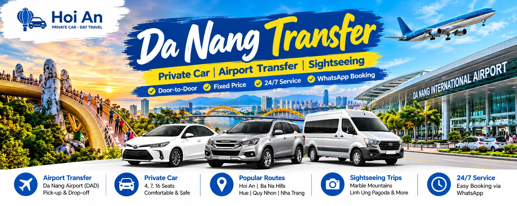 Da Nang private car transfer and airport transportation service by Dat Travel