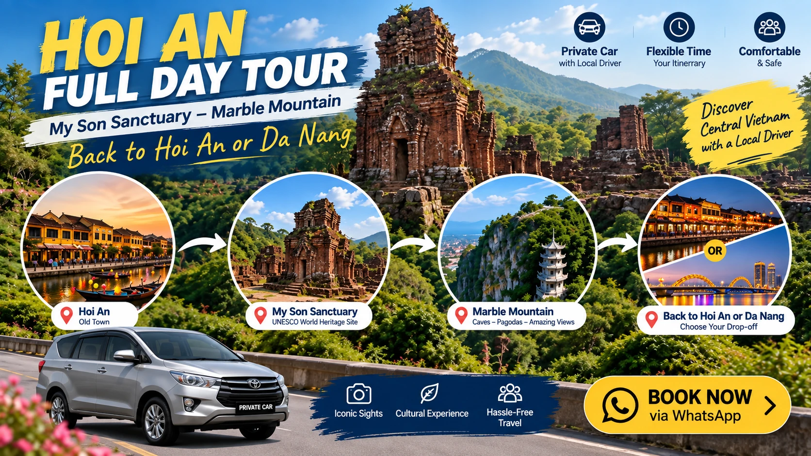 Private sightseeing trip from Hoi An to My Son Sanctuary and Marble Mountains