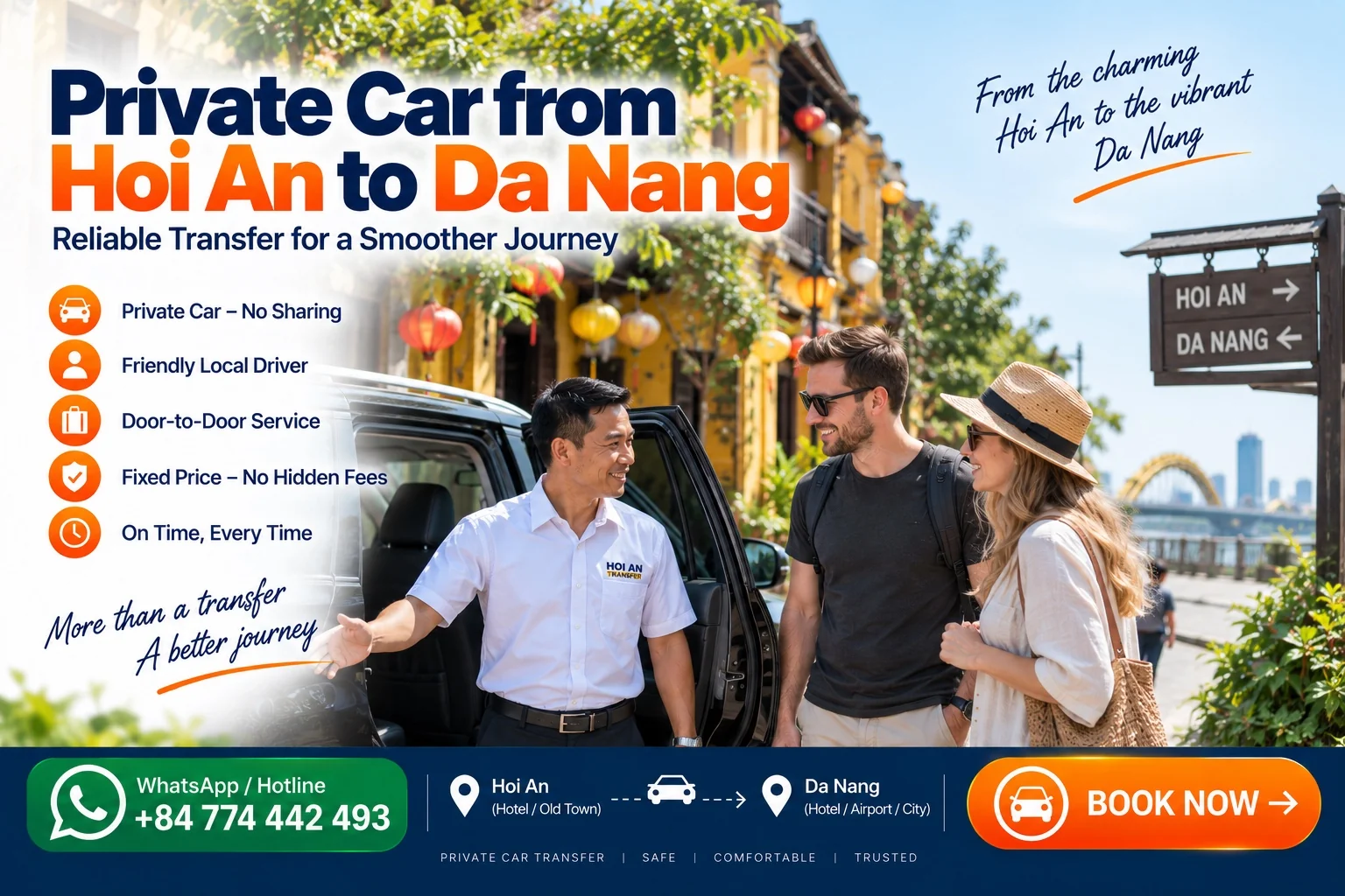 Private Car from Hoi An to Da Nang Private Car from Hoi An to Da Nang with professional local driver